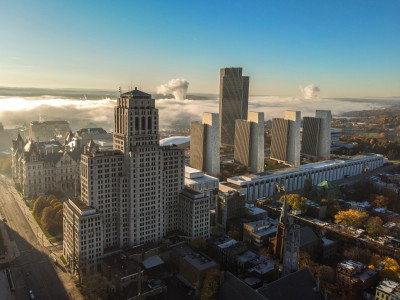 The Alfred E. Smith State Office Building, left, is seen with the Empire State Plaza and State Capitol as fog covers the Hudson River in Albany  | The Alfred E. Smith State Office Building, left, is seen with the Empire State Plaza and State Capitol as fog covers the Hudson River in Albany |   – © Mike Groll