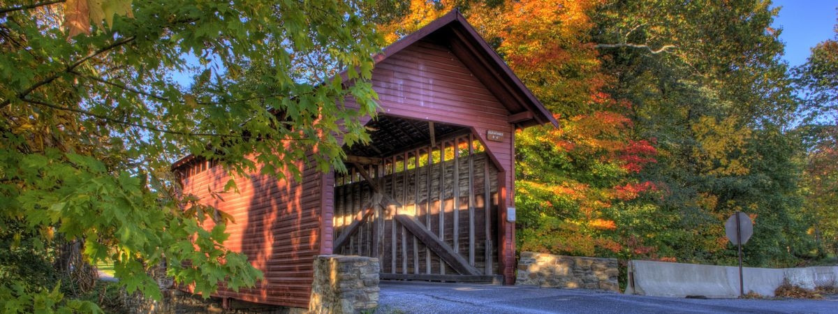 Roddy Road Covered Bridge in Frederick County im Westen Marylands